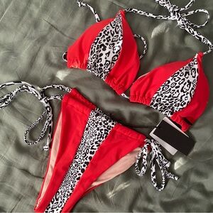 Kendall & Kylie Red Leopard 2-piece Bathing Suit